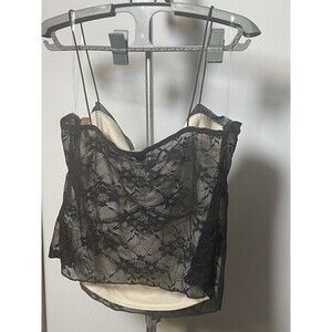Wild Fable Women's Size XXL Cropped Lace Cami Tank Top Black
